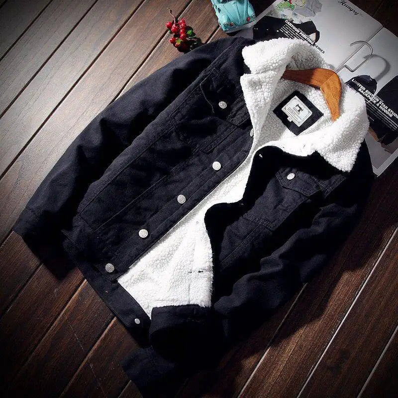 Winter Men's Denim Jacket 6XL Oversized Fur Coat Warm Thicken Highstreet Casual Cowboy Jacket Men Clothing Overcoat