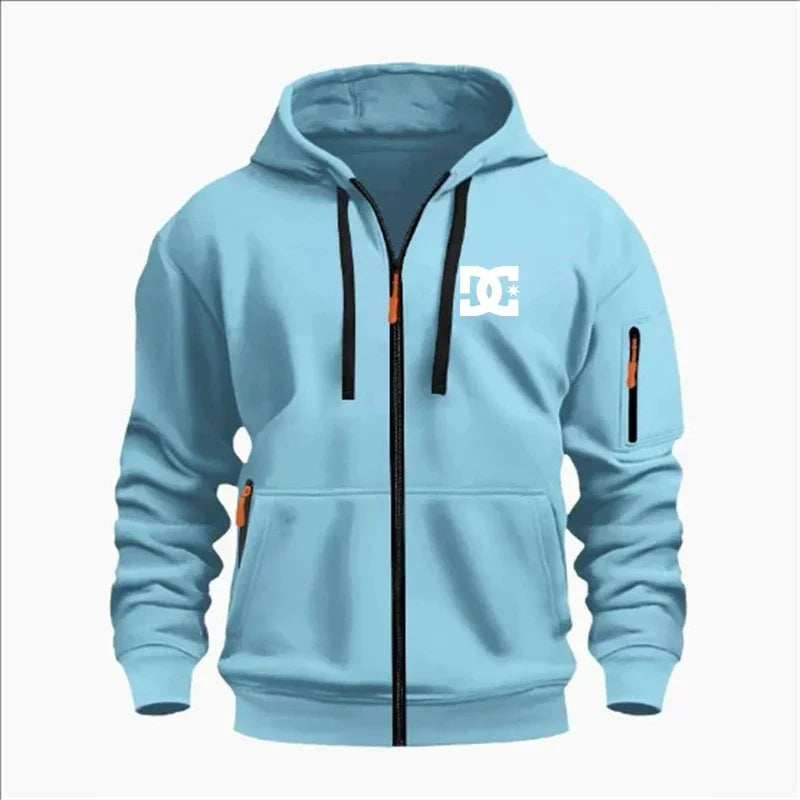 Spring and Autumn Men's Casual Sports Hoodie, Fashionable Arm Pocket Drawstring Hoodie Men's Loose Long-sleeved Shirt Pullover