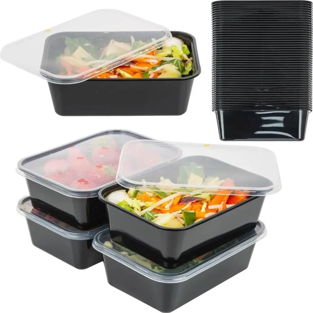 5Pcs/set Plastic Disposable Food Containers Useful with Lid Large Capacity Lunch Box Black Leakproof Fridge Storage Boxes