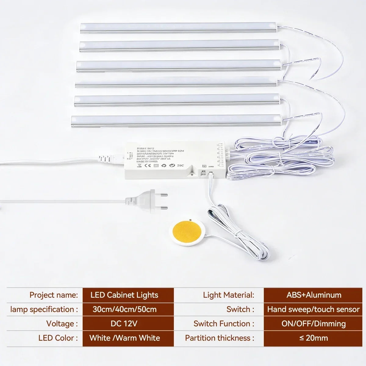1~6Pcs Touch Sensor Switch Mirror Dimmable Sync Cabinet Light LED Strip Kitchen  Pantry Showcase Bedroom Closet Kitchen Lamp