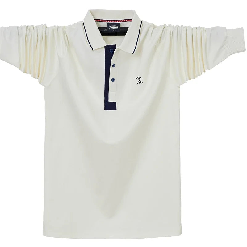 Autumn Spring New Men's Solid Polo Shirt Lapel Long-sleeved Polos Shirt Button Collar Fashion Thick Shirt Casual Loose Tops 6XL