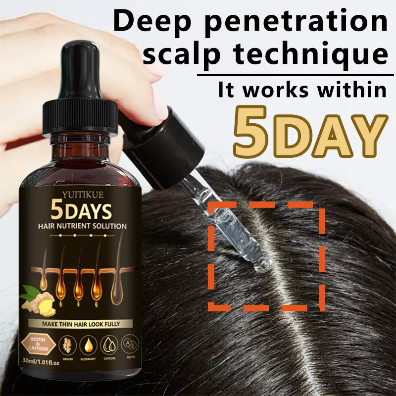 YUITIKUE 5 Days Hair Nutrient Solution 30ml - Ginger & Rosemary Scalp Serum for Fuller, Thicker Hair