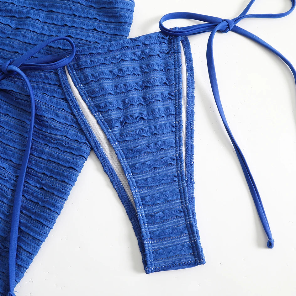 Sexy 3 Pieces Bikini Women Swimsuit 2025 Summer Halter Triangle Swimwear Bottom Bikinis Sets Beach Cover Up Female Bathing Suits