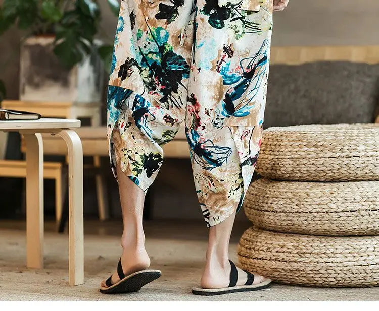 Men's Casual Cotton Linen Seven-Foot Pants Summer plus Size Lantern Loose Fit Shorts Harlan Style Comfortable Breathable Leis...