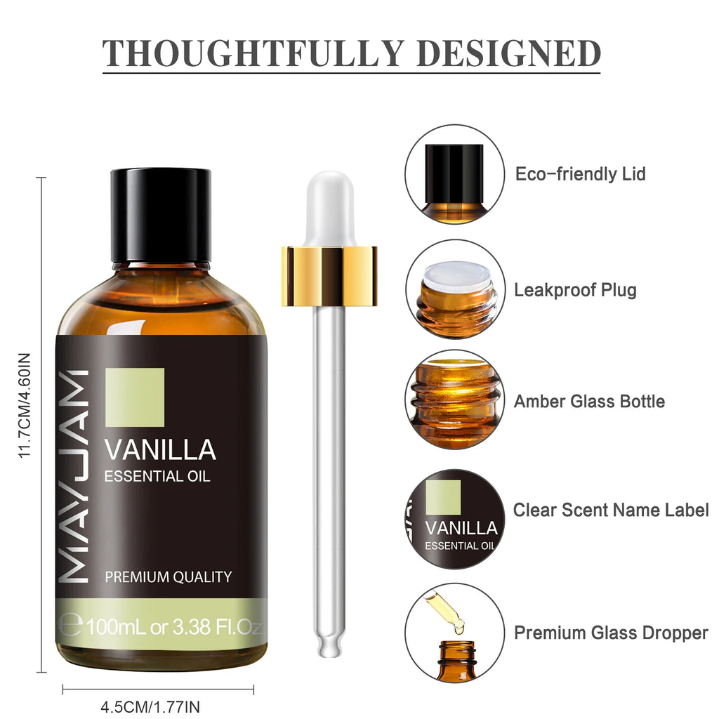 MAYJAM Vanilla Sweet Orange Eucalyptus Lavender Sandalwood Peppermint Bergamot Patchouli Scents 100ML Natural Essential Oils