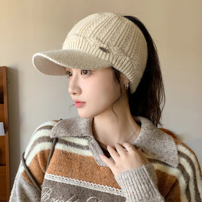 1pc Women's Solid Color Knitted Baseball Cap with Baseball Cap, Knitted Cap for Cold Weather,Suitable for Daily Use Winter Fall