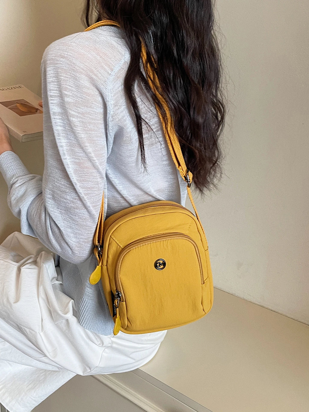 Waterproof Nylon Mobile Phone Bag Portable  Three-Layer Coin Purse Crossbody Bag for Youth Casual Simple Style Functional...
