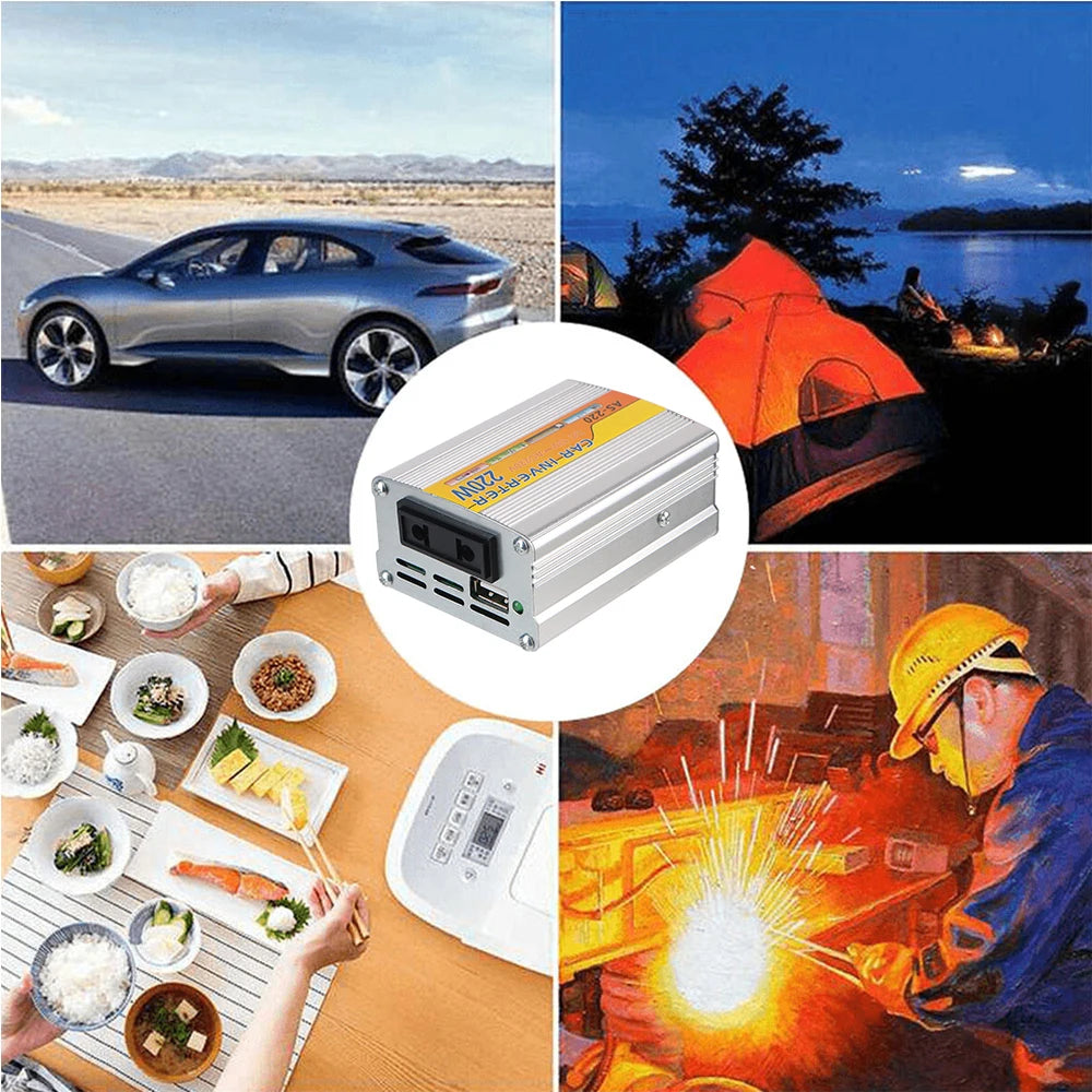 USB Voltage Transformer 220W Power Inverter Portable DC 12V To AC 220V Car Mounted Solar Inverter Conversion USB Battery Clip