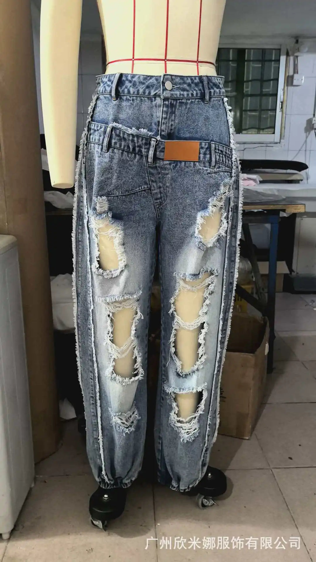 2026 New Summer Women's Washed Ripped Jeans Loose Straight Leg Drawstring Ankle Tied Casual Denim Pants For Daily