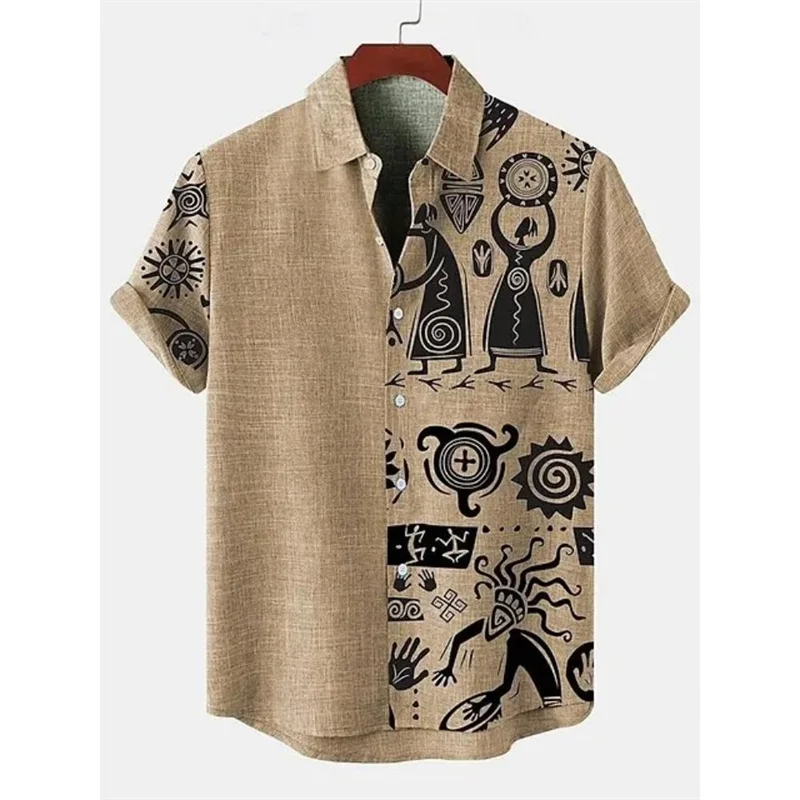 Men's Summer Hawaiian Casual Fashion Social Beach Style Short-Sleeved Printed Loose Retro Vacation Shirt