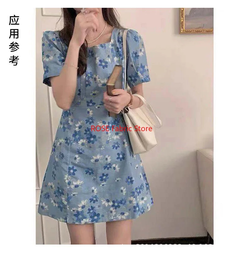 High-quality Delicate floral print denim For coats, shirts, pants, bags, DIY hand sewing, designer fabrics