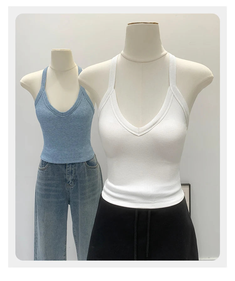 American Style Sexy V-neck Neck Hanging Vest Women's Slim Fit Summer New Unique Beautiful Small Strap Nylon Fabric Breathable
