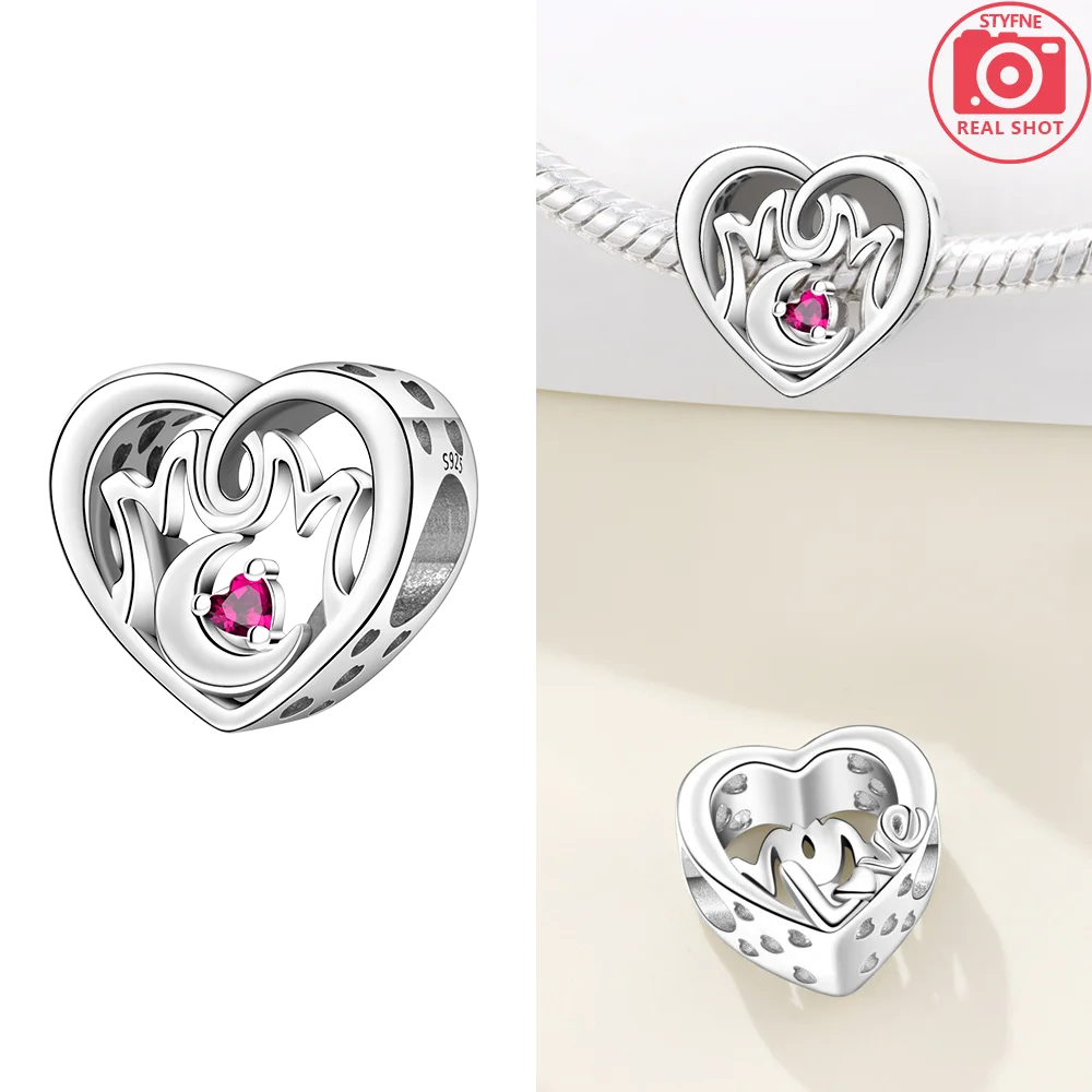 925 Sterling Silver Pink Zircon Love Beads Charms Fit Bracelet Women Jewelry Diy Anniversary Gift Delicate Accessories Bag Charm