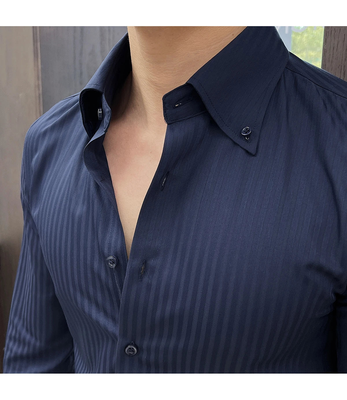 High-quality autumn men's new long-sleeve dark striped slim-fit shirt business casual formal workwear M-4XL