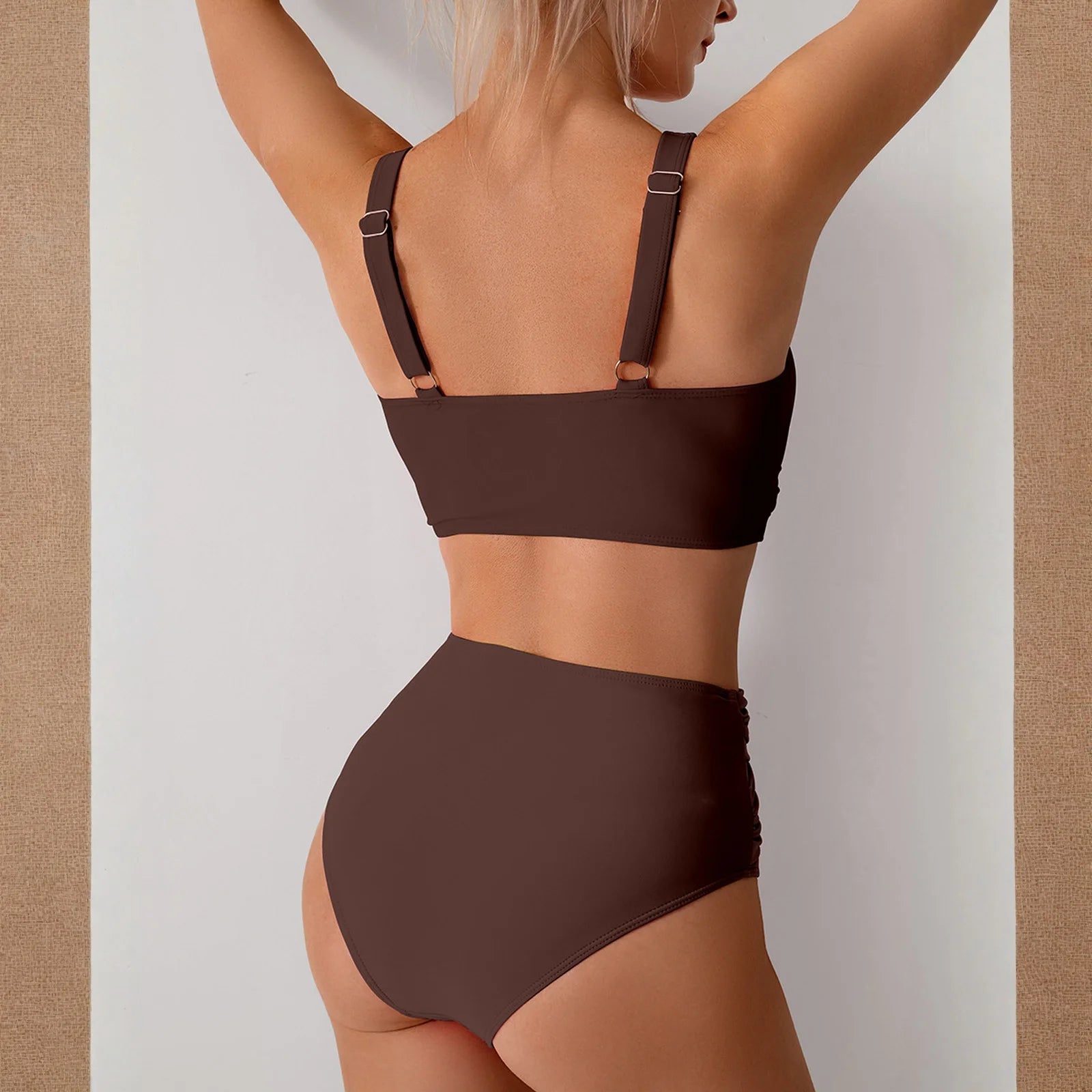 Women Sexy Bikini Summer Twist Front Ruched High Waisted Two Piece Beach Slimming Vacation Swimwear Bathing Suit
