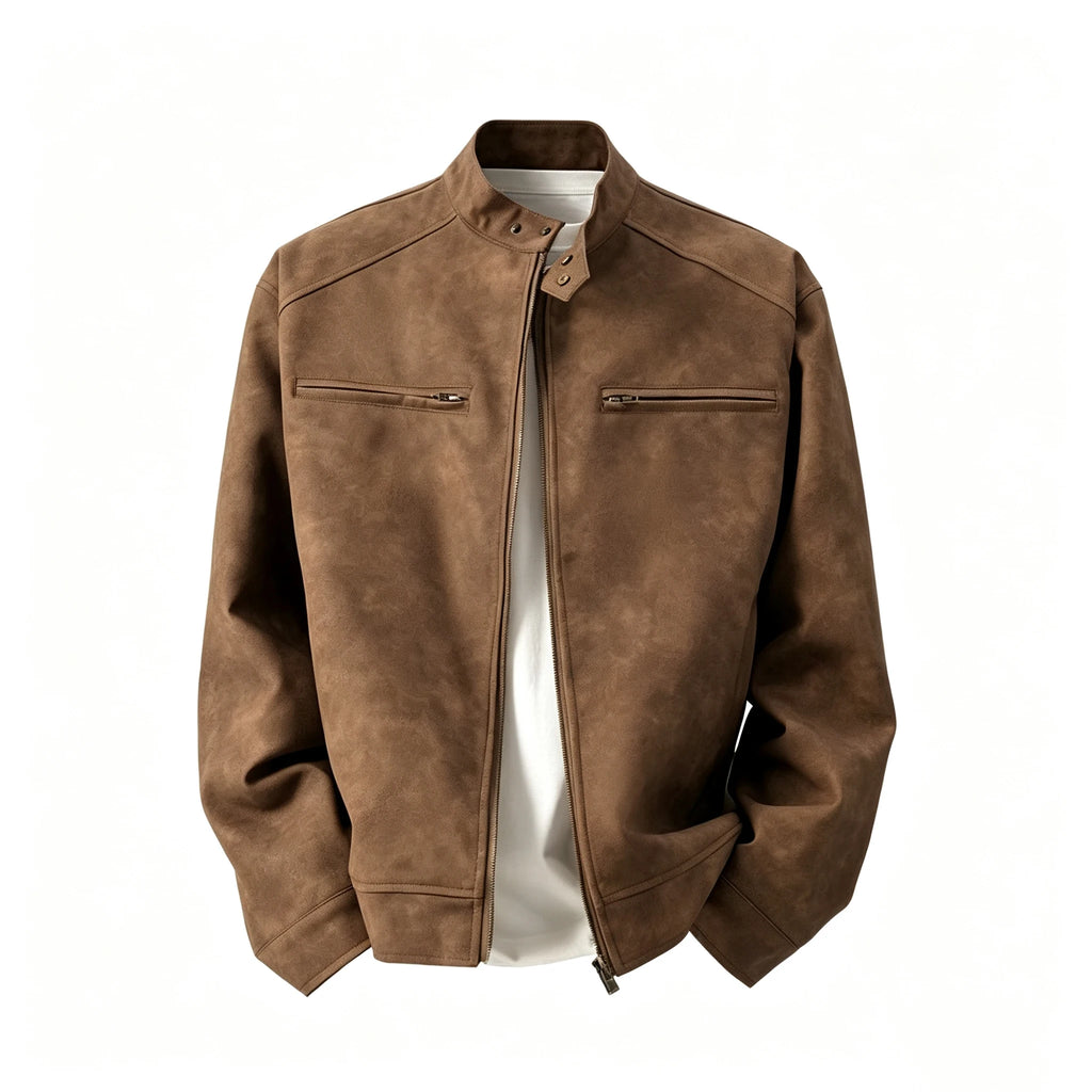 Men's American Retro Brown Leather Jacket Men Motorcycle Er Jacket Casual Baseball Varsity Coat Couple Streetwear Outerwear