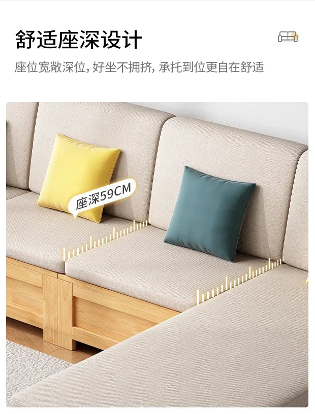 solid wood sofa simple modern living room winter and summer dual-purpose corner combination storage sofa