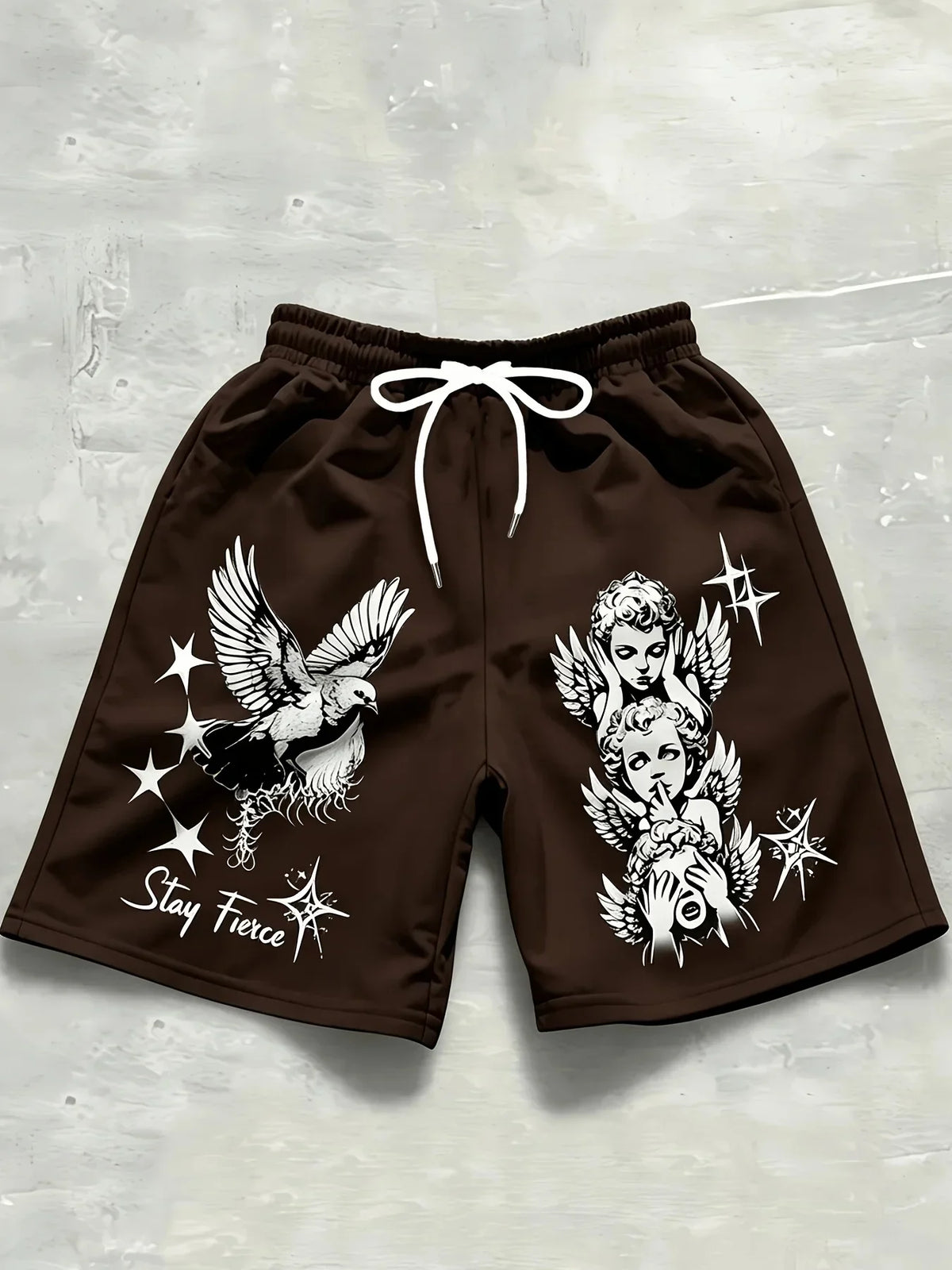 New European and American Men's Summer Little Angel Letter Print Comfortable Breathable Drawstring Shorts Outdoor Casual Pants