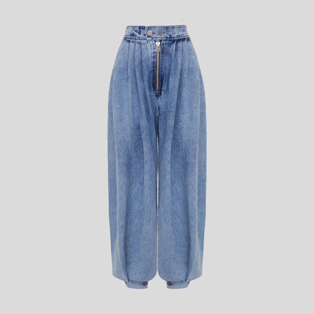 Women's Casual Washed Denim Harem Pants High Waist Zipper Loose Trousers Streetwear Y2K Oversized Vintage Balloon Pants Jeans