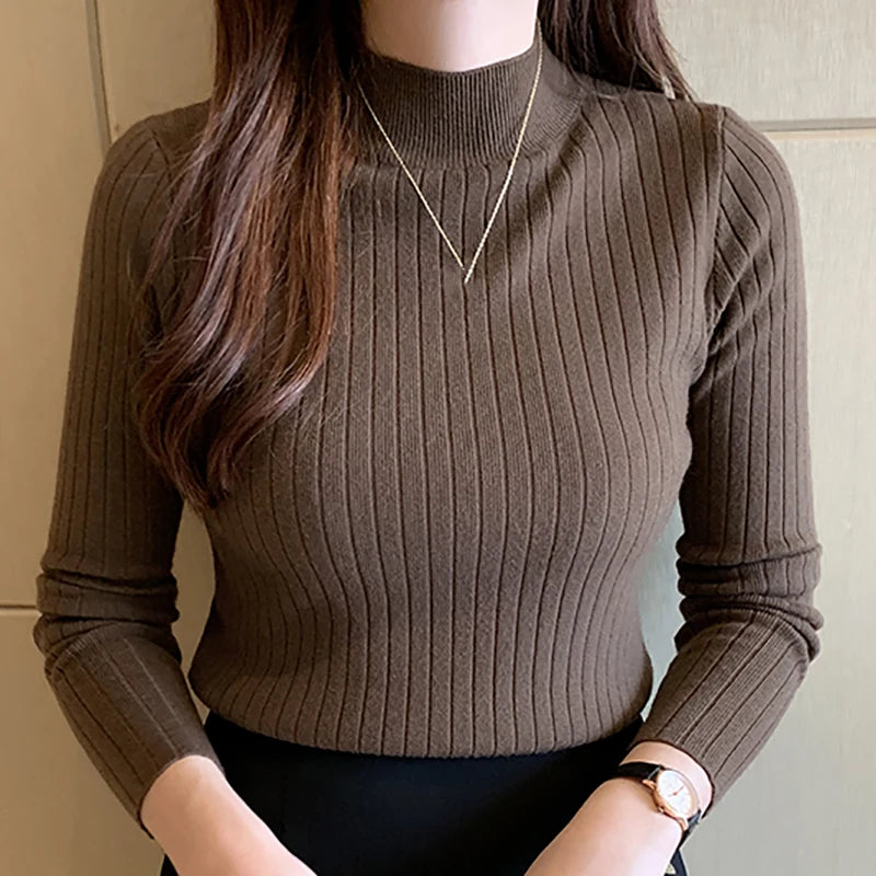 ITOOLIN Women Mockneck Sweater Women Slim Jumpers Knitted Solid Cashmere Pullover Elegant Sweater Women Spring T-shirts 2025