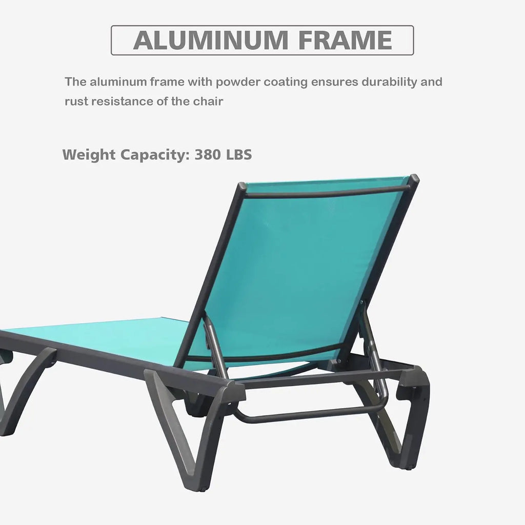 Outdoor Aluminum Chaise Lounge 3-Piece Set 5-Position Adjustable Recliner with Side Table for Patio Beach Pool Yard, Customized