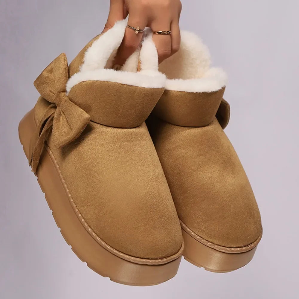Bow-knot Women's Snow Boots Lining Keep Warm Slip-On Platform Boots Soft Comfortable Winter Shoes