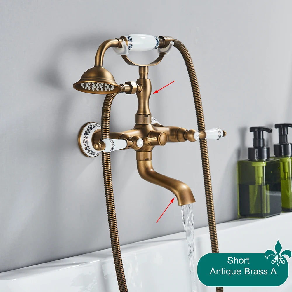 Telephone Style Golden Waterfall Bathtub Faucet Bathroom Brass Bath Faucets Waterfall Rotatb Spout Hot&Cold water Shower tap set