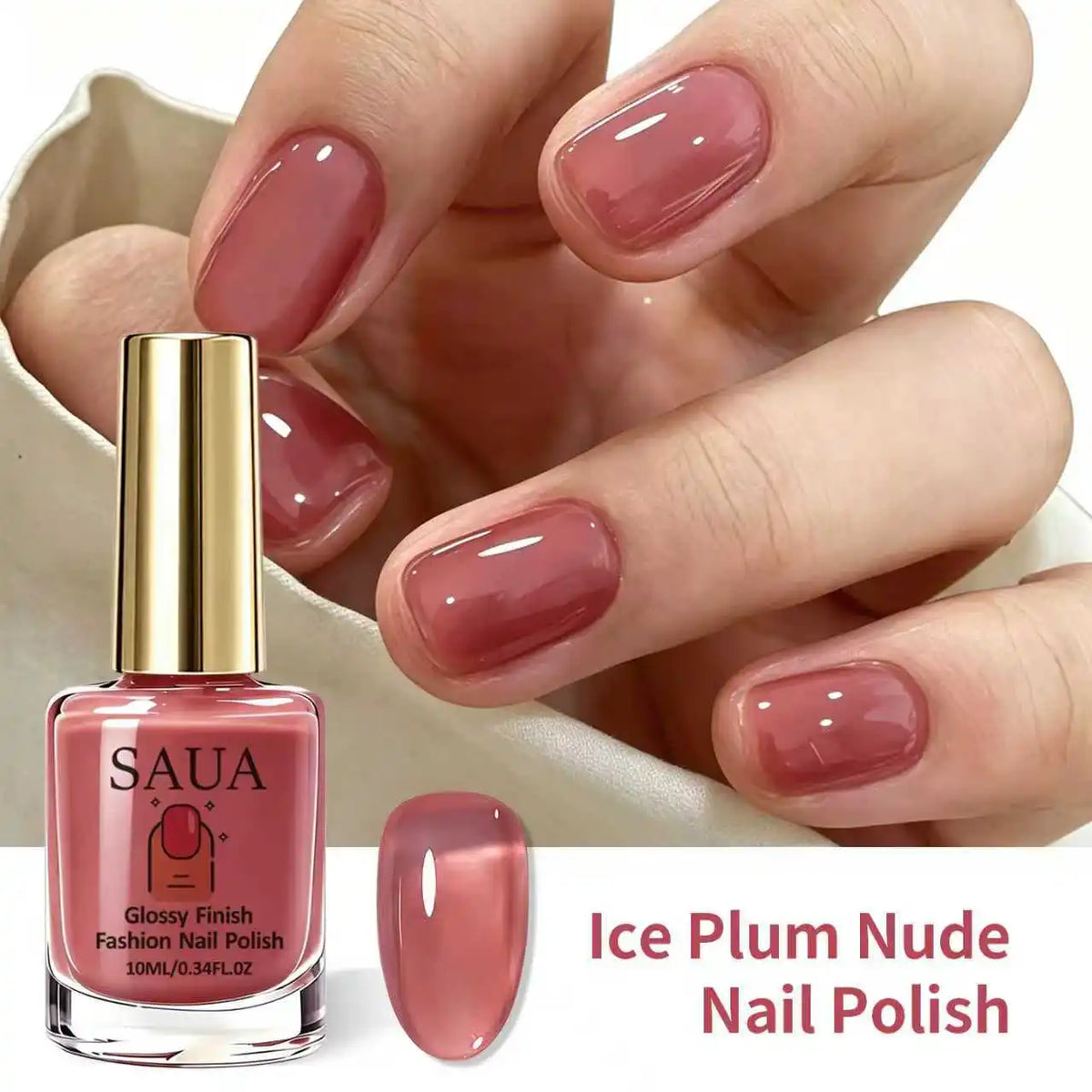 10ml Semi-Transparent 'Iced Bayberry' Colored Nail Polish; Quick-Drying (No Lamp Required), Strengthens Nails, Enhances Shine