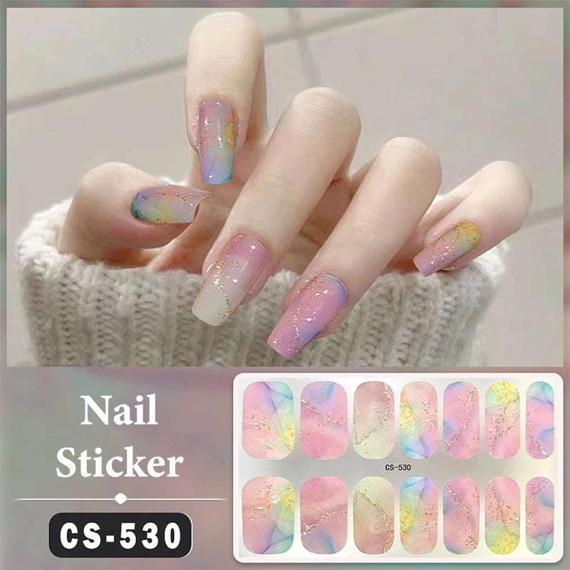 No Baking Lamp Waterproof Nail Wraps Full Cover Nail Stickers Firm And Not Easy To Fall Off 14 Nails/Set Multi Color Nail Patch