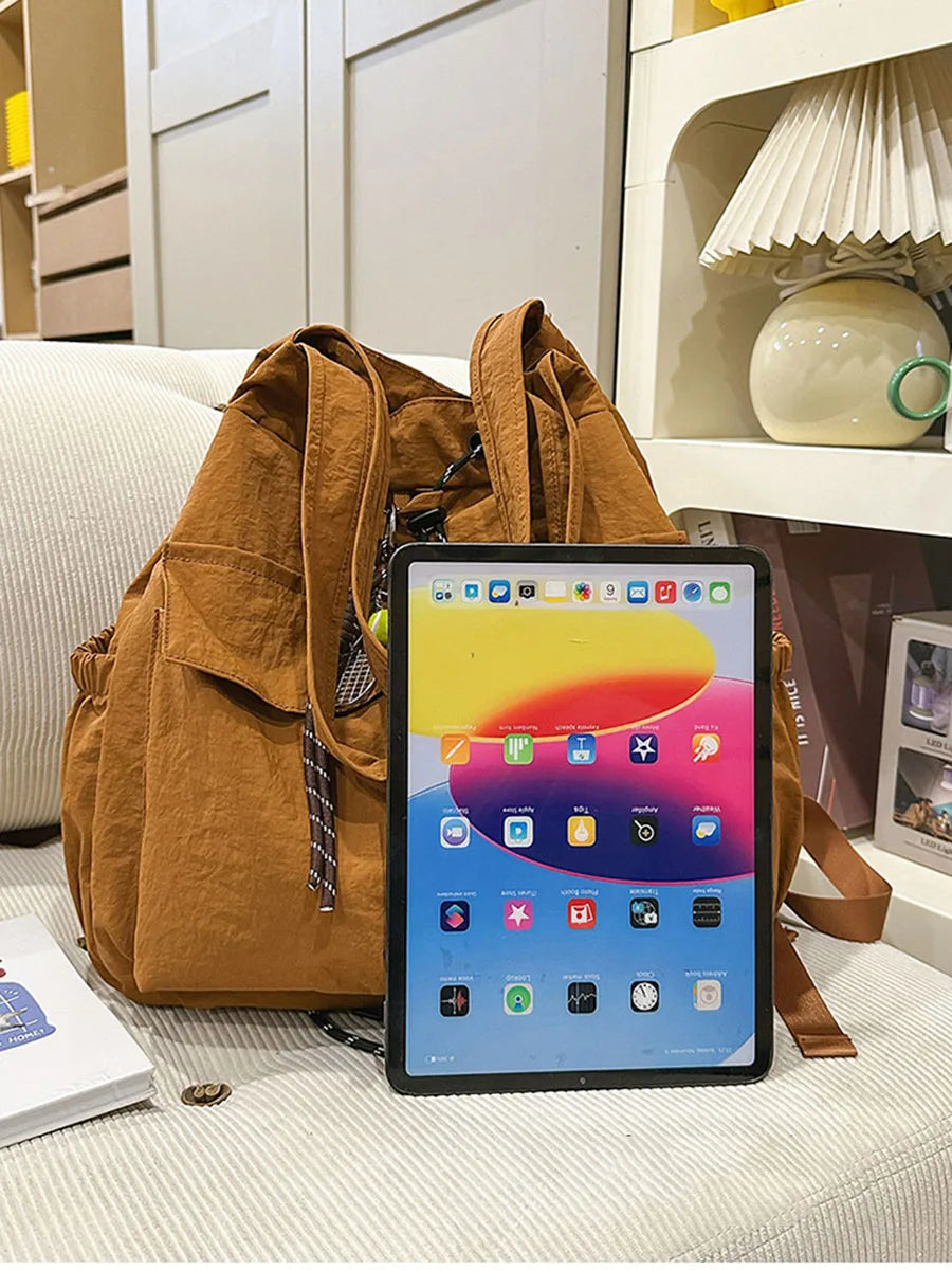 Women 2‑Way Travel Backpack Lightweight Korean Style Casual Shoulder Bag Multifunctional Drawstring Rucksack for College Student