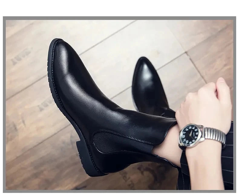 Men Fashion Chelsea Boots Black One Step Business Brand Formal Boots Waterproof Anti slip Wear resistant Size 38-48 Men Boots