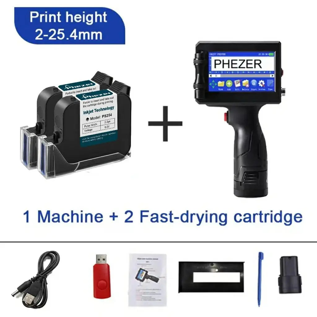 Phezer P15 Handheld Inkjet Printer 12.7mm QR Code Barcode Batch Code Date Number Logo Expiry Date Label Printer 28 Languages