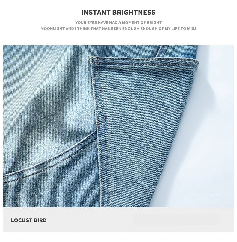 2026 Summer New Baggy Denim Shorts Fashion Casual Straight Harajuku Jeans Male Vintage Wash Drawstring Short Pants Streetwear