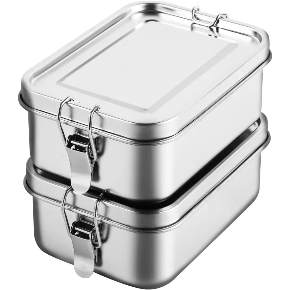 304 Stainless Steel 1200/2400ml Lunch Box Bento Box Metal Food Storage Container with Locking Clasp Suitable for Work and School