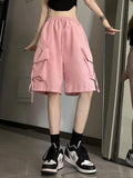 Gidyq Women High Waist Cargo Shorts American Style Streetwear Summer Wide Leg Pants Fashion Female Big Pocket Loose Shorts New