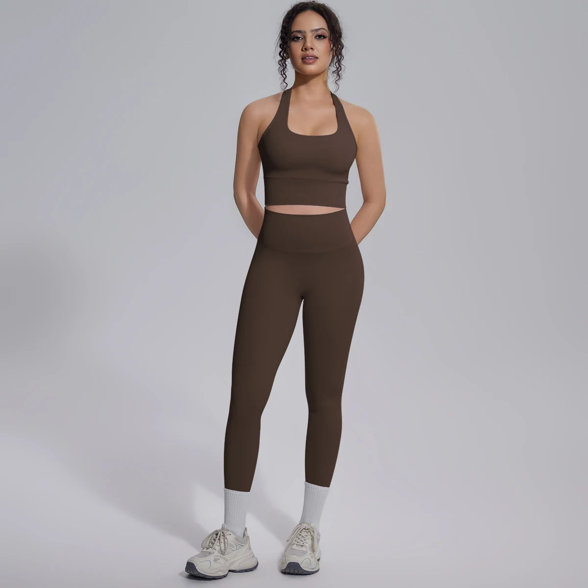 Rooftrellen New Women's Two-piece Set Fitness Sports Solid Color Yoga Set Summer Quick Drying Legging Pants Gather I-shaped Vest