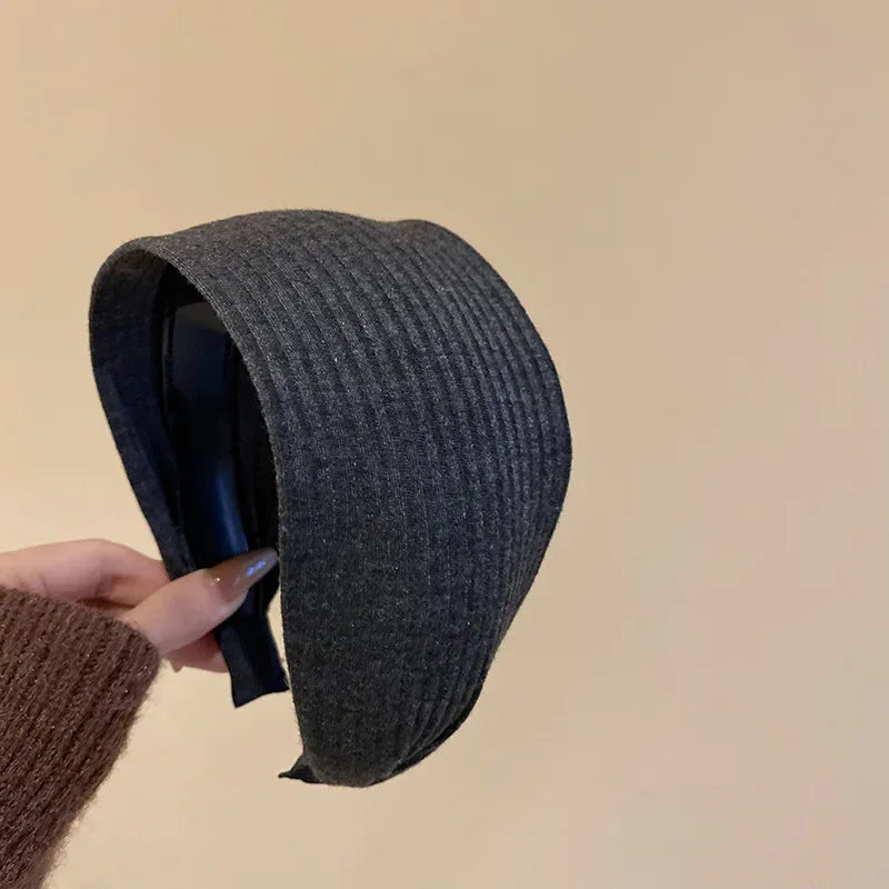 Solid Color Wide Edge Striped Yarn Headband High Head French Gentle Hair Accessory Popular Internet Celebrity Style