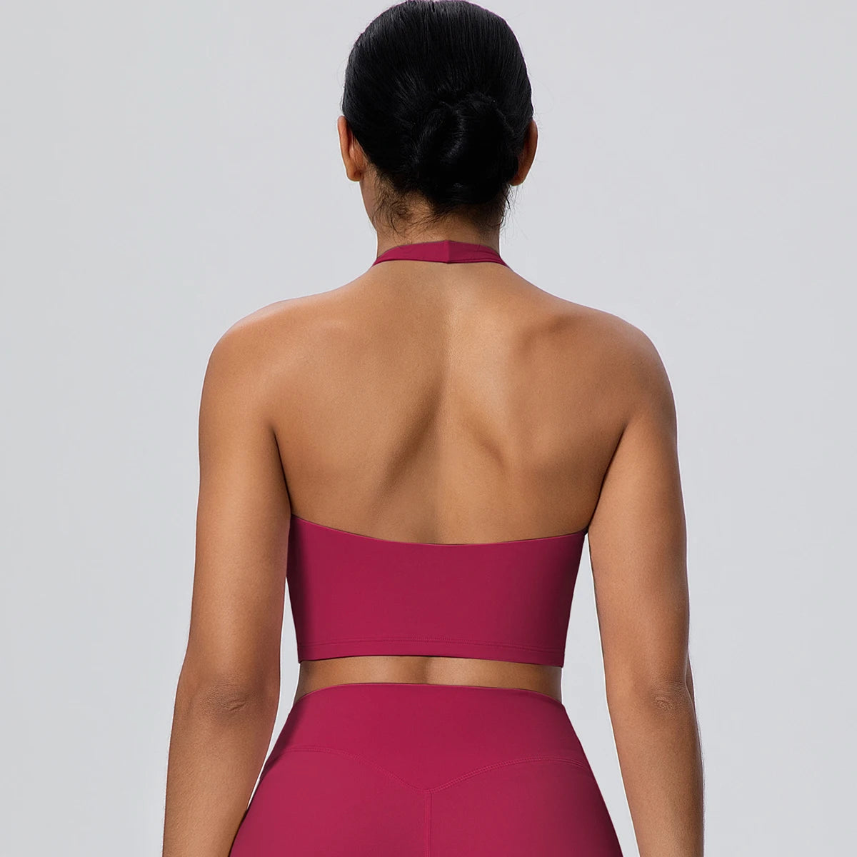 Woman Solid Color Sexy Neck Strap Bra Yoga Underwear With Chest Pad Backless Gather Shockproof Gym Workout Top Sports Yoga Bra