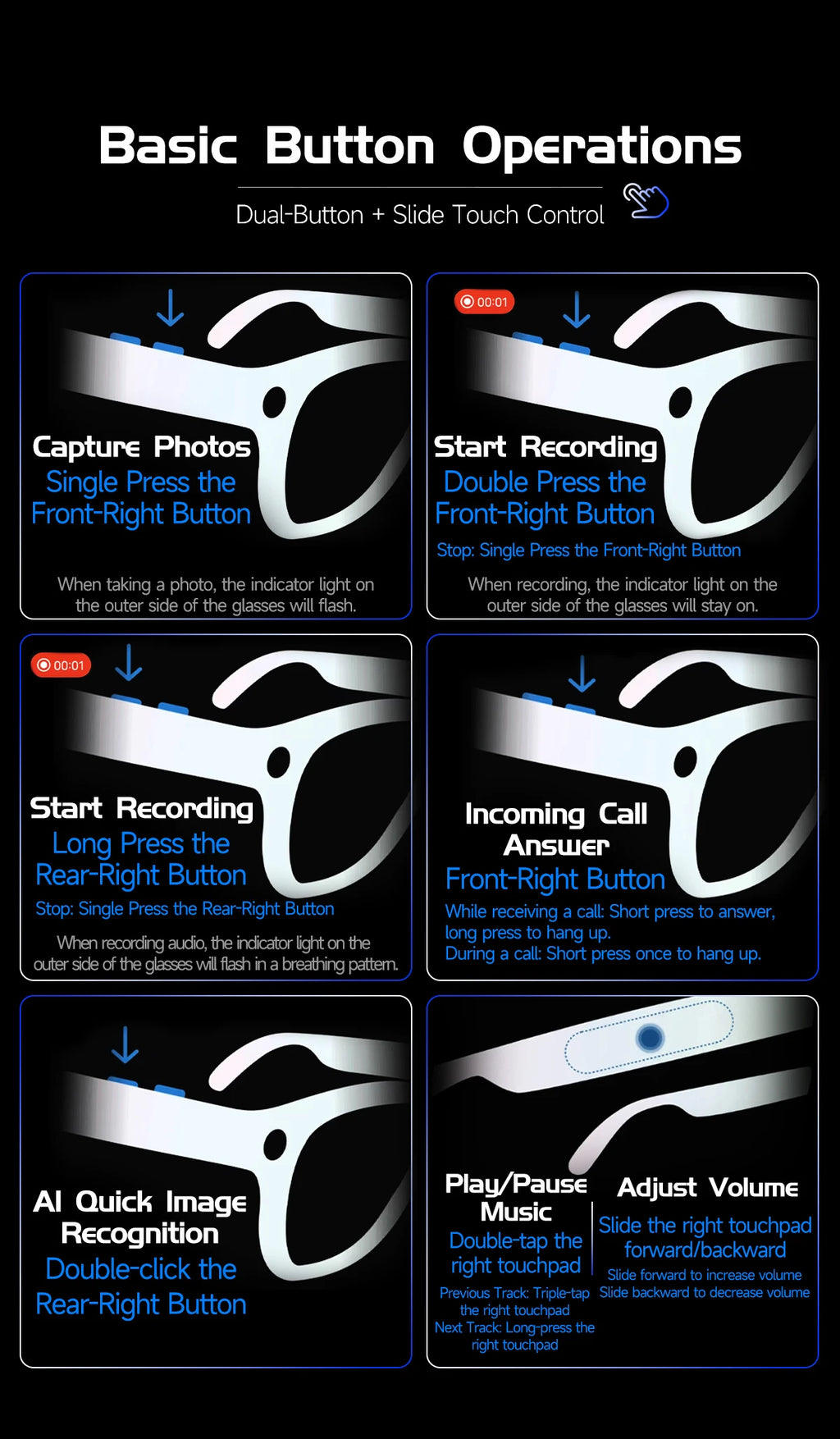 2026 New 4K HD 800W Pixel Dual-Camera Smart Glasses Men 1200P Video Recording AI Chat WIFI Transmission Translation Call Glasses