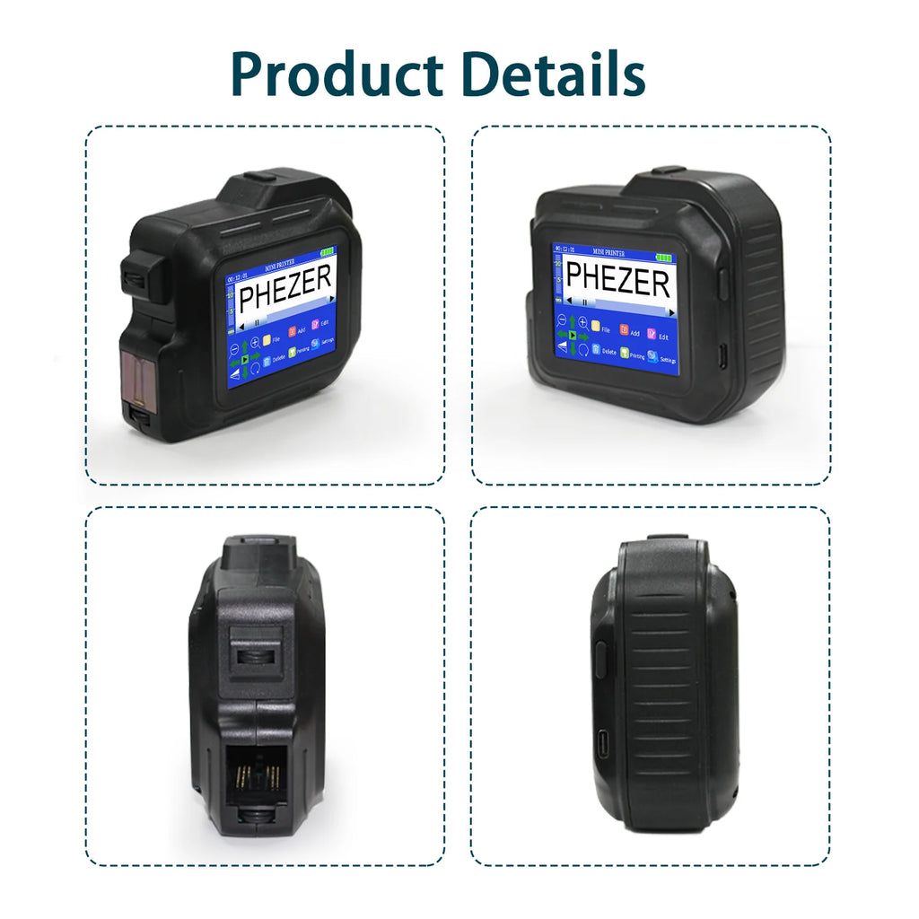 For Hp Phezer 2026 PC98 Mini Printer 28 Languages Portable Printer Handheld Inkjet Printer QR Bar Code Date Logo Expiry Date