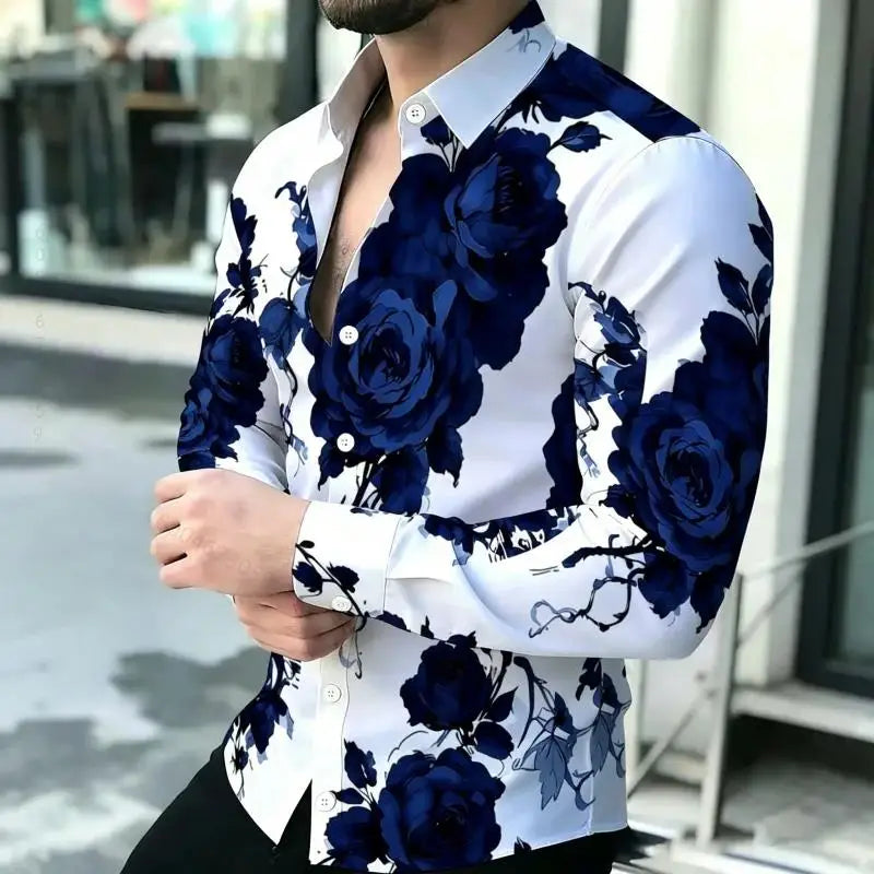 Men Long Sleeve Button Down Shirt Vintage Art Pattern Print Casual Daily Festival Outfit For