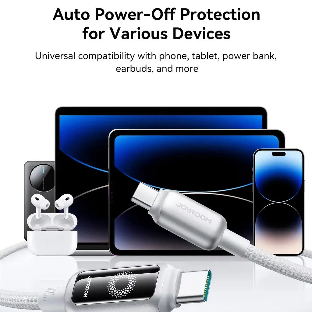 JOYROOM Smart Safe 100W PD Fast Charging Cable - USB-C with Auto-Shutoff, LED Indicator & Smart Chip for iPhone 17/16/15