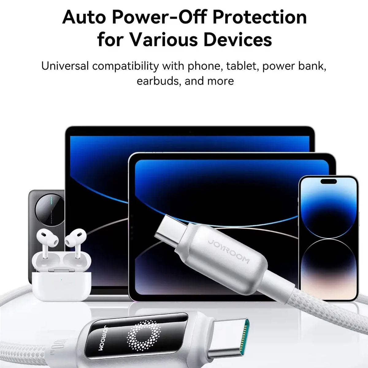 JOYROOM Smart Safe 100W PD Fast Charging Cable - USB-C with Auto-Shutoff, LED Indicator & Smart Chip for iPhone 17/16/15