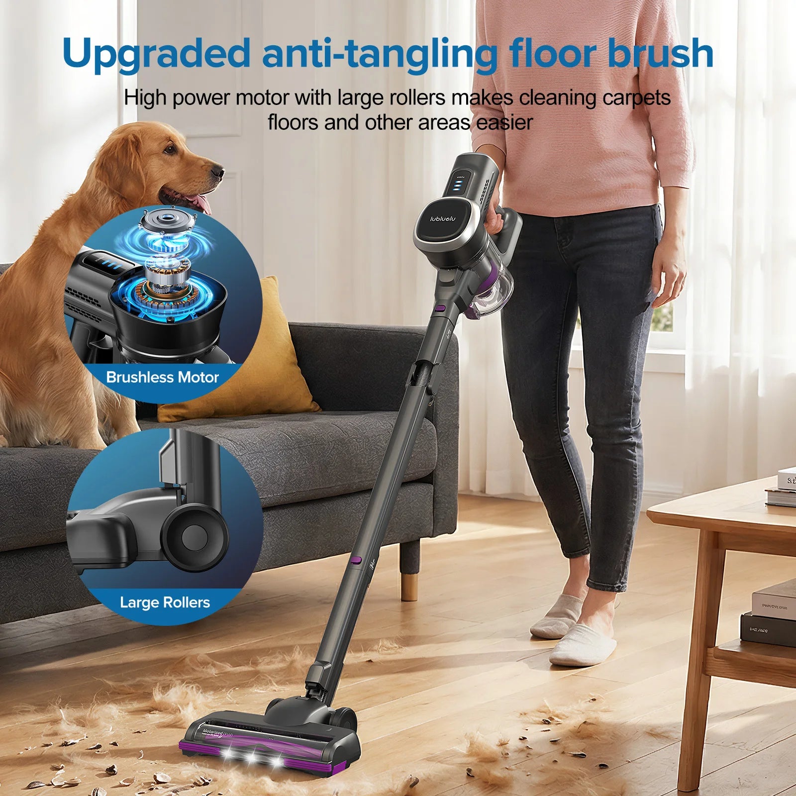 Lubluelu P5 Cordless Vacuum Cleaner 45kPa Strong Suction 50min Runtime Self-Standing  Anti-Tangle for Floors/Carpets