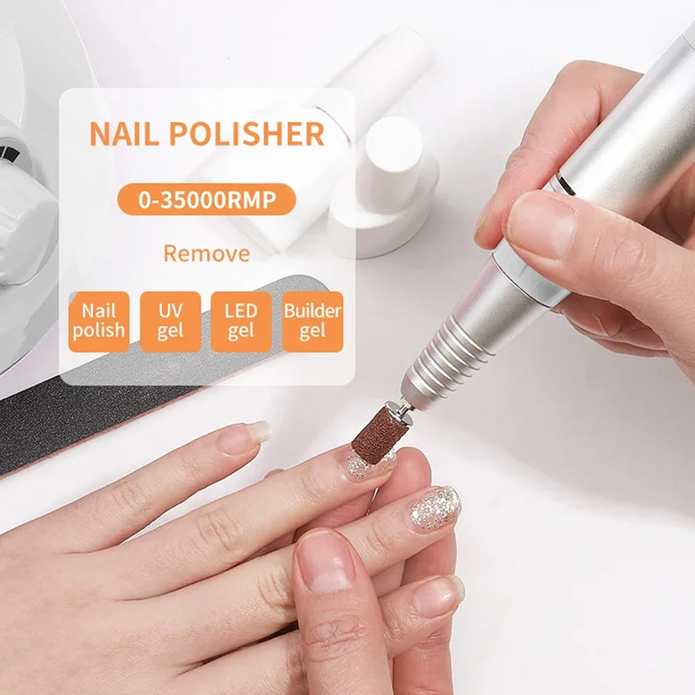 35000RPM Electric Nail Drill Machine Manicure Pedicure Professional Nail Lathe Low Noise Cutters Nail File Kit