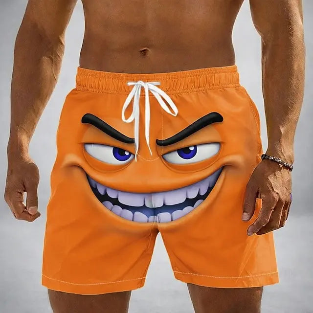 Men's Optical Illusion 3D Cartoon Smile Face Swim Trunks Swim Shorts Board Shorts Mid Waist Hawaiian Beach Shorts Vacation Wear