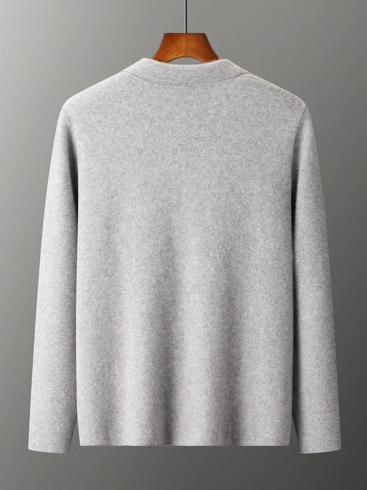 100% Merino Wool Sweater Men's Suit Collar Cardigan Smart Casual Knitwear Autumn Winter Cashmere Solid Coat Pockets Clothing Top