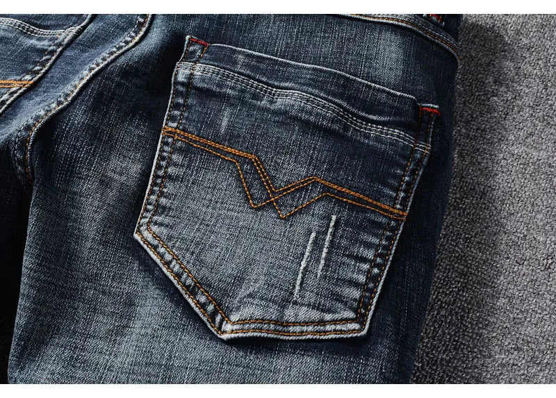 Italian Style Fashion Men Jeans High Quality Retro Black Blue Elastic Slim Fit Ripped Jeans Men Vintage Designer Denim Pants
