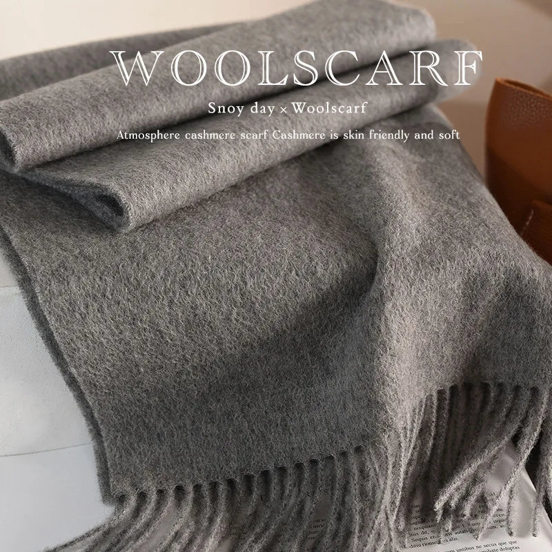 High Quality 100% Wool Muffler Classic Simple Solid Men Women Scarf Fall Winter Thick Casual Shawl Male Female Tassel Scarves