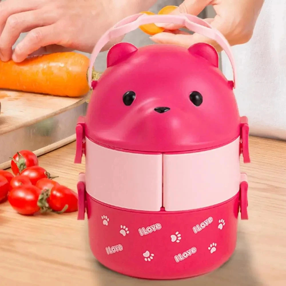 Eyeglass Bear Thermal Bento Box Stackable Bento Box Portable Cute Cartoon Children Lunch Box Double Layer Food Storage Container